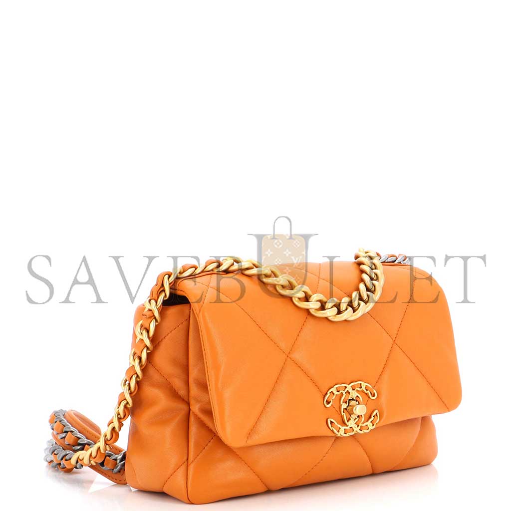 Ch*el 19 flap small orange brown lambskin as1160 (26*16*9cm)